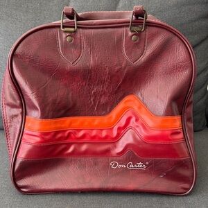 Vintage 1970s Don Carter Bowling Bag Red Wave Single Ball Zip Closure Bag Retro